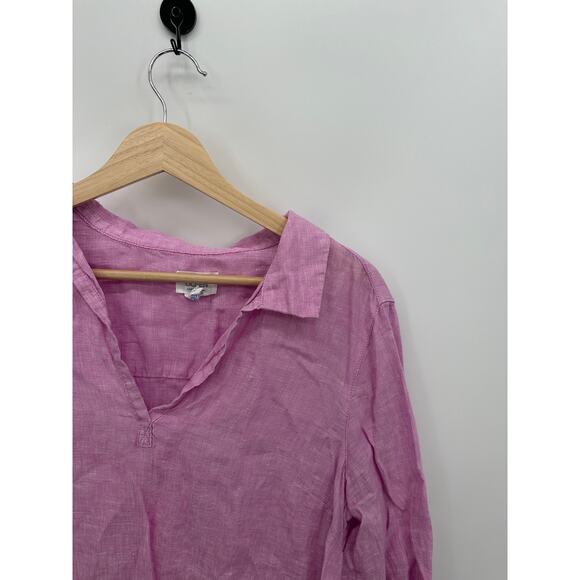 Sigrid Olsen Linen Tunic Women Medium Purple Pink V Neck Collar Tie Hip Coastal - Picture 4 of 7
